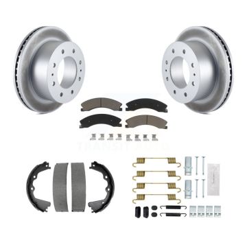 Rear Disc Coated Rotors Ceramic Pads Parking Shoes & Hardware Kit For GMC Sierra 2500 HD KGC-103489