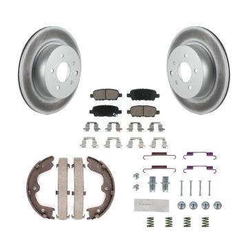Rear Disc Coated Rotors Ceramic Pads Parking Shoes & Hardware Kit For INFINITI Nissan G37 KGC-103499