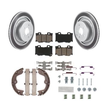 Rear Disc Coated Rotors Ceramic Pads Parking Shoes & Hardware Kit For INFINITI G37 Nissan KGC-103500