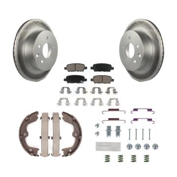 Rear Disc Coated Rotors Ceramic Pads Parking Brake Shoes & Hardware Kit For INFINITI G35 KGC-103507
