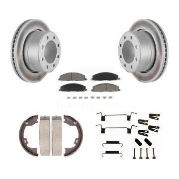 Rear Disc Coated Rotors Ceramic Pads Parking Shoes & Hardware Kit For Ram 3500 2500 Dodge KGC-103517