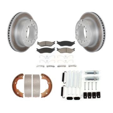 Rear Disc Coated Rotors Ceramic Pads Parking Shoes Hardware Kit For Ford F-450 Super Duty KGC-103528