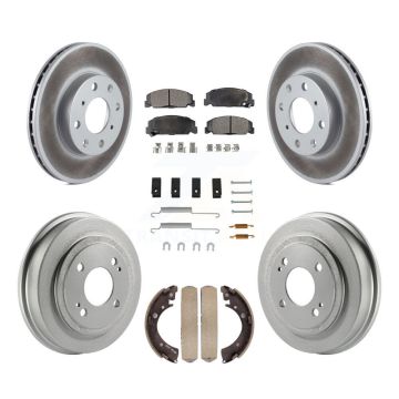 Front Rear Coated Disc Brake Rotors Semi-Metallic Pads And Drum Kit (7Pc) For Honda Civic KGF-101615