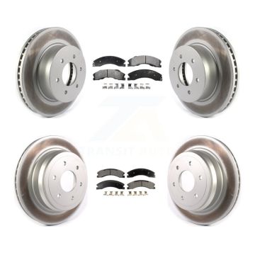 Front Rear Coated Disc Brake Rotors & Semi-Metallic Pad Kit For 2016-2024 Nissan TITAN XD KGF-102012
