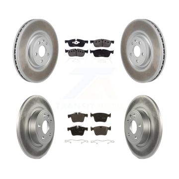 Front Rear Coated Disc Brake Rotors And Semi-Metallic Pad Kit For 2018 Jaguar E-Pace Base KGF-103104