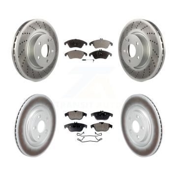 Front Rear Coated Disc Brake Rotors And Semi-Metallic Pads Kit For Mercedes-Benz E400 KGF-103110