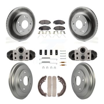 Front Rear Coated Disc Brake Rotors Semi-Metallic Pads And Drum Kit (9Pc) For Honda Civic KGF-103350