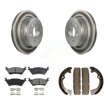 Rear Disc Coated Rotors Semi-Metallic Pads And Parking Brake Shoes Kit For Ford F-150 KGF-103375