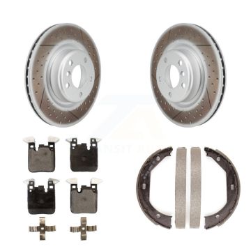 Rear Disc Coated Rotors Semi-Metallic Pads And Parking Shoes Kit For BMW 328i 320i xDrive KGF-103379