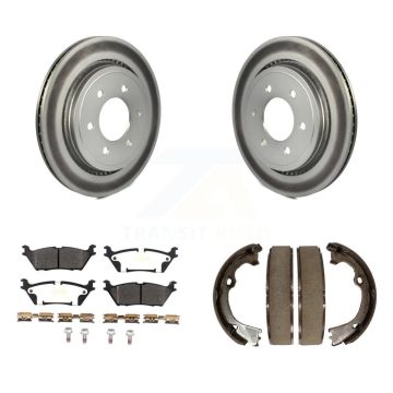 Rear Disc Coated Rotors Semi-Metallic Pads And Parking Brake Shoes Kit For Ford F-150 KGF-103400