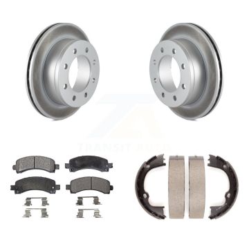 Rear Disc Coated Rotors Semi-Metallic Pads And Parking Shoes Kit For GMC Chevrolet Savana KGF-103403