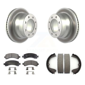 Rear Disc Coated Rotors Semi-Metallic Pads & Parking Shoes Kit For Chevrolet Express 4500 KGF-103410