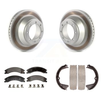Rear Disc Coated Rotors Semi-Metallic Pads & Parking Shoes Kit For Ford E-450 Super Duty KGF-103421