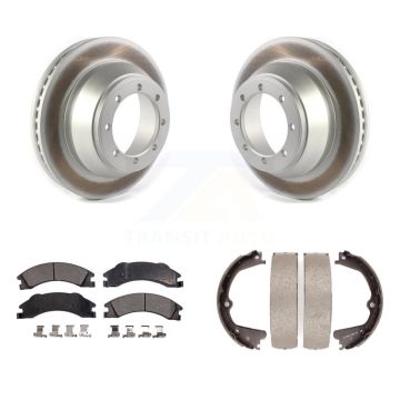 Rear Disc Coated Rotors Semi-Metallic Pads & Parking Shoes Kit For Ford E-450 Super Duty KGF-103422
