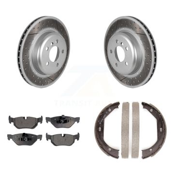 Rear Disc Coated Rotors Semi-Metallic Pads & Parking Brake Shoes Kit For BMW 328i xDrive KGF-103429