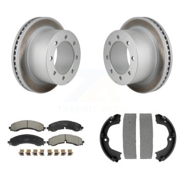 Rear Disc Coated Rotors Semi-Metallic Pads Parking Brake Shoes Kit For GMC Sierra 3500 HD KGF-103438