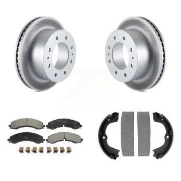 Rear Disc Coated Rotors Semi-Metallic Pads Parking Shoes Kit For GMC Chevrolet Sierra HD KGF-103439