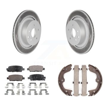 Rear Disc Coated Rotors Semi-Metallic Pads & Parking Brake Shoes Kit For INFINITI G35 Q60 KGF-103500