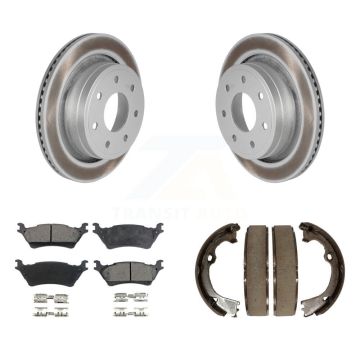 Rear Disc Coated Rotors Semi-Metallic Pads And Parking Brake Shoes Kit For Ford F-150 KGF-103506