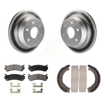 Rear Disc Coated Rotors Semi-Metallic Pads Parking Shoes Kit For Chevrolet Silverado 2500 KGF-103522