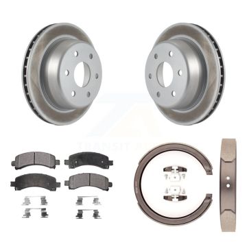 Rear Disc Coated Rotors Semi-Metallic Pads Parking Shoes Kit For Chevrolet GMC Avalanche KGF-103526