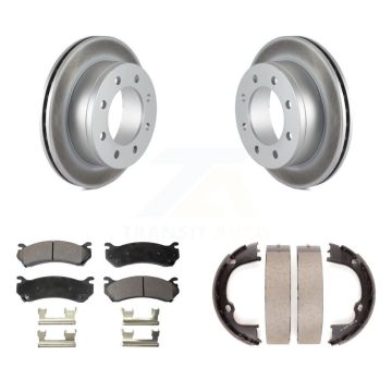Rear Disc Coated Rotors Semi-Metallic Pads Parking Shoes Kit For GMC Chevrolet Silverado KGF-103531