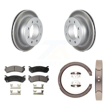 Rear Disc Coated Rotors Semi-Metallic Pads Parking Shoes Kit For GMC Sierra 2500 Yukon XL KGF-103534