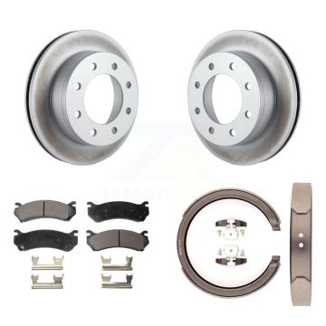 Rear Disc Coated Rotors Semi-Metallic Pads Parking Shoes Kit For GMC Chevrolet Silverado KGF-103535