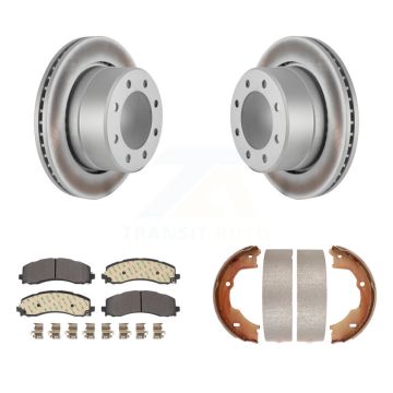 Rear Disc Coated Rotors Semi-Metallic Pads And Parking Brake Shoes Kit For Ram 3500 KGF-103567