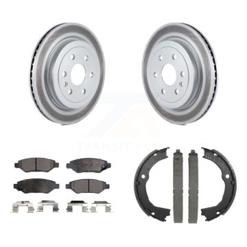 Rear Disc Coated Rotors Semi-Metallic Pads & Parking Shoes Kit For 2010-2016 Cadillac SRX KGF-103575