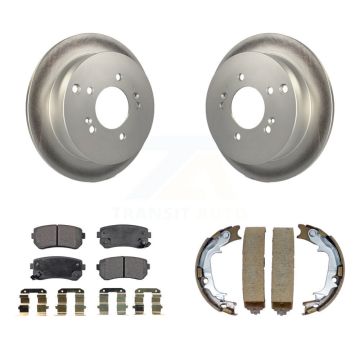 Rear Disc Coated Rotors Semi-Metallic Pads & Parking Shoes Kit For Hyundai Tucson Kia AWD KGF-103612
