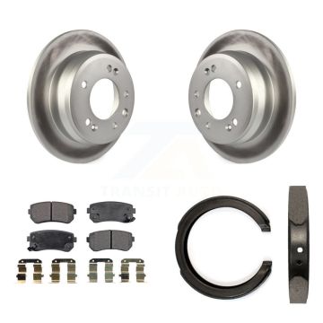 Rear Disc Coated Rotors Semi-Metallic Pads & Parking Shoes Kit For 11-16 Kia Sportage FWD KGF-103614