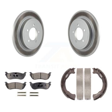 Rear Disc Coated Rotors Semi-Metallic Pads & Parking Shoes Kit For Ford Explorer Mercury KGF-103633