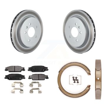 Rear Disc Coated Rotors Semi-Metallic Pads And Parking Brake Shoes Kit For Cadillac STS KGF-103636