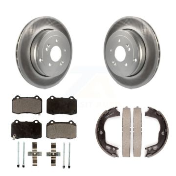 Rear Disc Coated Rotors Semi-Metallic Pads & Parking Shoes Kit For Hyundai Genesis Coupe KGF-103670