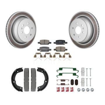 Rear Disc Coated Rotors Semi-Metallic Pads Parking Shoes & Hardware Kit For Chevrolet GMC KGF-103734