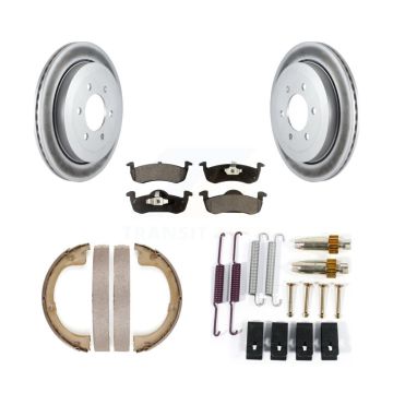 Rear Disc Coated Rotors Semi-Metallic Pads Parking Shoes Hardware Kit For Ford Expedition KGF-103743