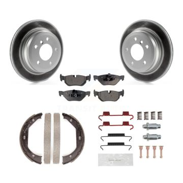 Rear Disc Coated Rotors Semi-Metallic Pads Parking Shoes Hardware Kit For BMW 328i xDrive KGF-103750