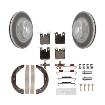 Rear Disc Coated Rotors Semi-Metallic Pads Parking Shoes Hardware Kit For BMW 320i xDrive KGF-103753