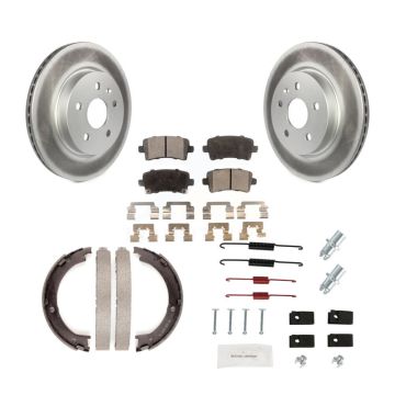 Rear Disc Coated Rotors Semi-Metallic Pads Parking Shoes & Hardware Kit For Cadillac XTS KGF-103801