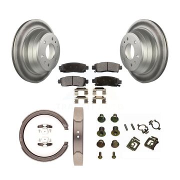 Rear Disc Coated Rotors Semi-Metallic Pads Parking Shoes & Hardware Kit For Chevrolet GMC KGF-103843