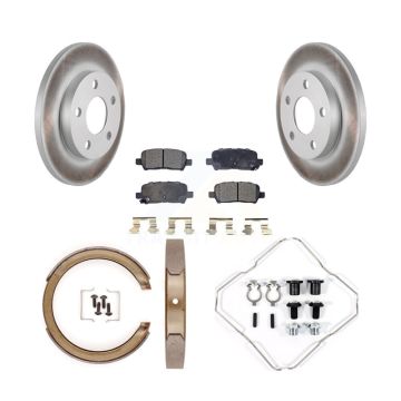 Rear Disc Coated Rotors Semi-Metallic Pads Parking Brake Shoes And Hardware Kit For KGF-103996