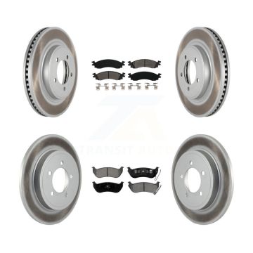 Front Rear Coated Brake Rotors Semi-Metallic Pad Kit For Ford Explorer Sport Trac Mercury KGS-100635