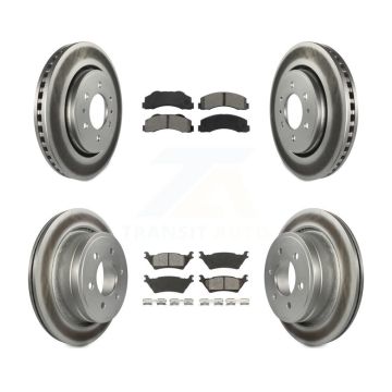 Front Rear Coated Disc Brake Rotors And Semi-Metallic Pads Kit For Ford F-150 KGS-100641
