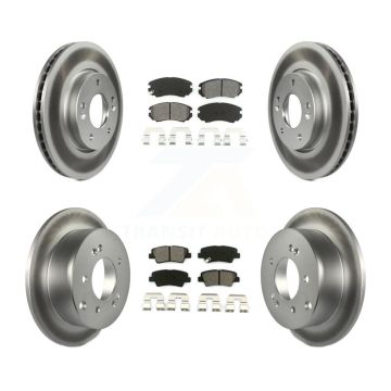 Front Rear Coated Disc Brake Rotors And Semi-Metallic Pad Kit For 2010-2011 Kia Soul 2.0L KGS-101046