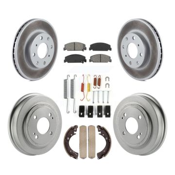Front Rear Coated Disc Brake Rotors Semi-Metallic Pads And Drum Kit (7Pc) For Honda Civic KGS-101530