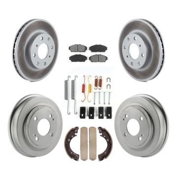 Front Rear Coated Disc Brake Rotors Semi-Metallic Pads And Drum Kit (7Pc) For Honda Civic KGS-101533