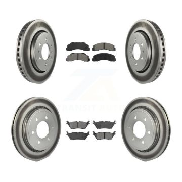 Front Rear Coated Disc Brake Rotors And Semi-Metallic Pads Kit For Ford F-150 KGS-101777
