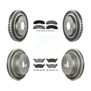 Front Rear Coated Disc Brake Rotors And Semi-Metallic Pads Kit For Ford F-150 KGS-102529
