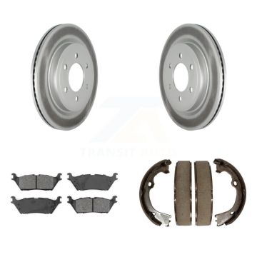 Rear Disc Coated Rotors Semi-Metallic Pads And Parking Brake Shoes Kit For Ford F-150 KGS-102941